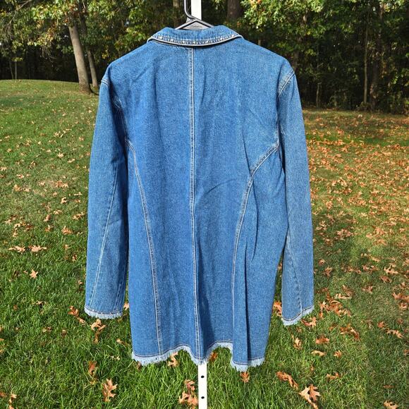 Vintage Cervelle Long Fitted Denim Jacket Jean Blazer Frayed Stud Trim sz Large - Picture 6 of 15